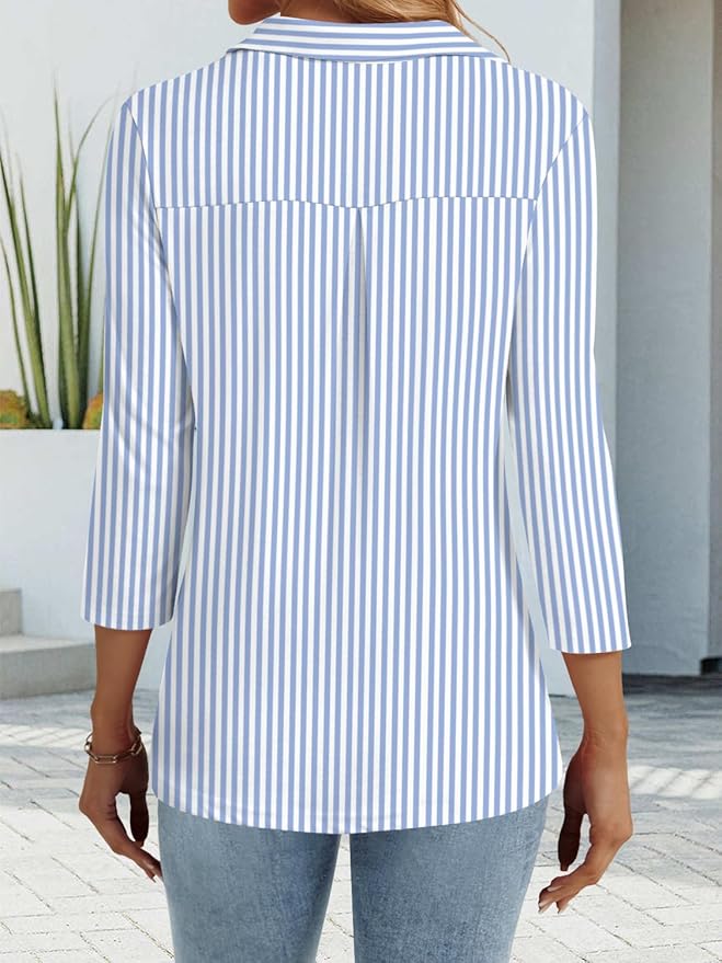 3/4 Length Sleeve Womens Tops Dressy Casual V Neck Polo Shirts Business Work Blouses 2025 Trendy Tunic Top
