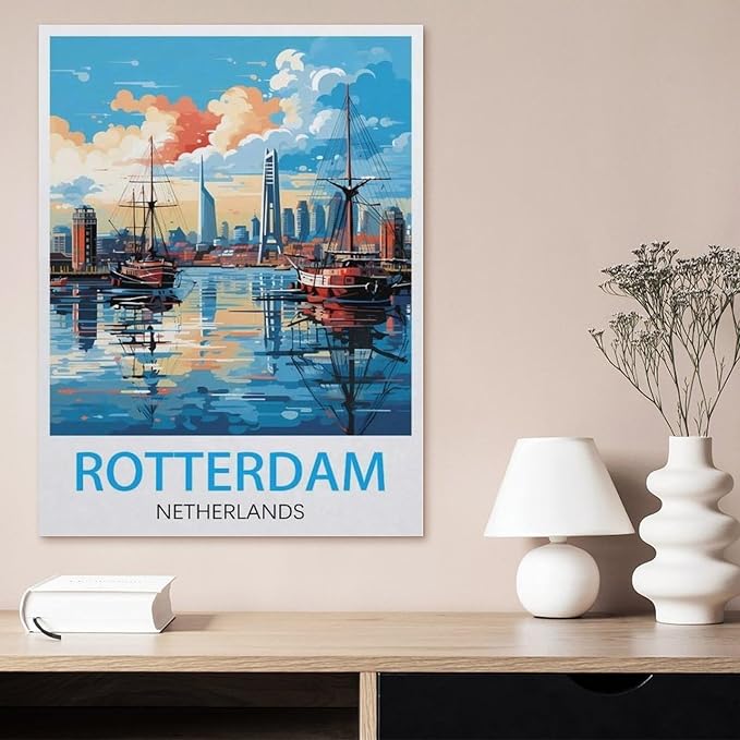 Jigsaw Puzzle 1000 Pieces for Adults，Vintage Travel Poster, Rotterdam, Netherlands，Unique Suitable for Teenagers and Adults, Home Decoration（38x26cm）-BE44