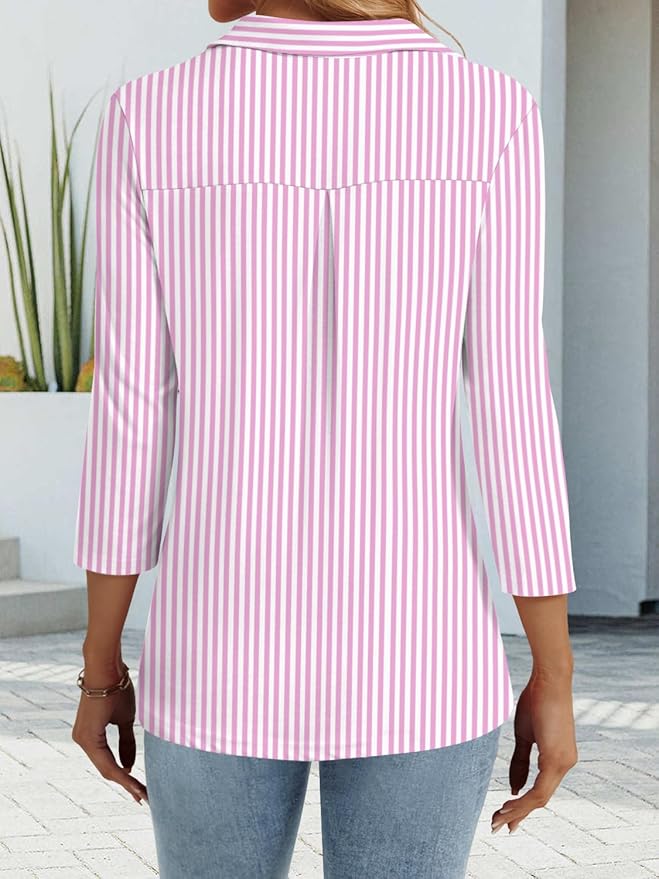 3/4 Length Sleeve Womens Tops Dressy Casual V Neck Polo Shirts Business Work Blouses 2025 Trendy Tunic Top