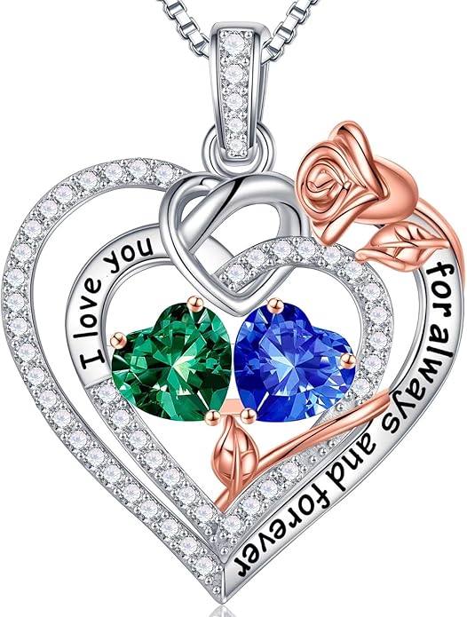 Iefil Valentines Day Gifts for Her - 925 Sterling Silver Double Birthstone Necklace, Anniversary Birthday Gifts for Women, Jewelry Gift for Wife Girlfriend Mom Her