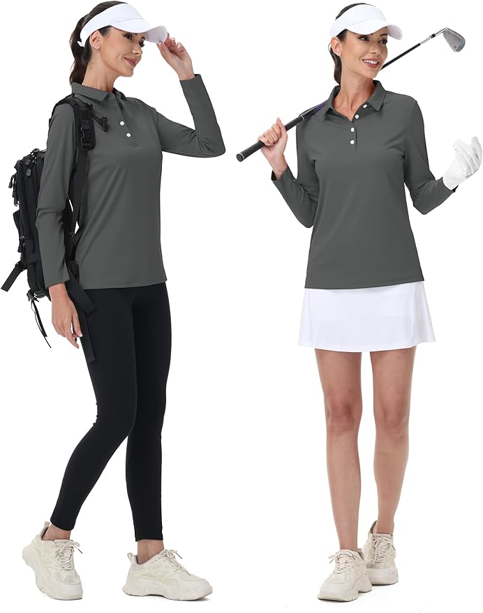 MAGCOMSEN Women's Polo Shirts Long Sleeve Golf Shirt Quick Dry UPF 50+ Sun Protection Lightweight Tennis Shirts