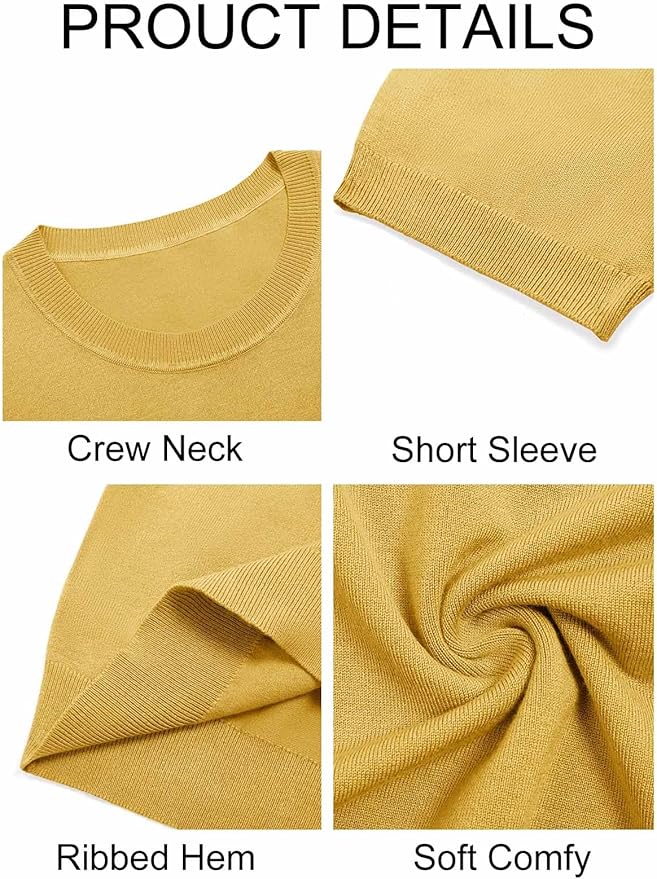 Imily Bela Womens Summer Short Sleeve Sweater Dressy Casual Crew Neck Knit Tops Fashion Pullover Shirts