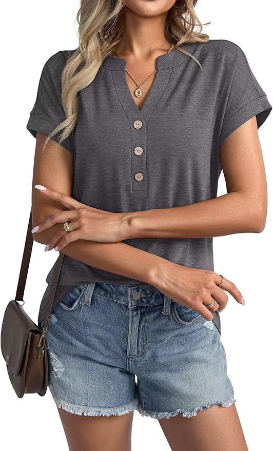 Womens V Neck Cap Sleeve Tops Summer Casual Short Sleeve Shirts Loose Fit Basic Work Tee Trendy Clothes 2025