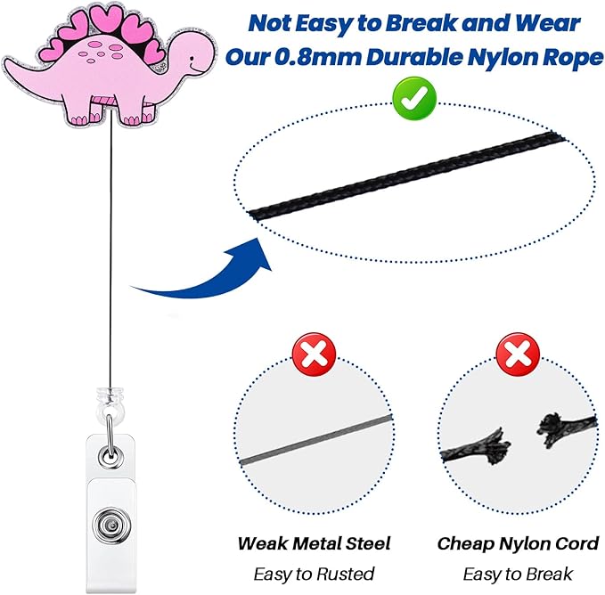 Pink Dinosaur Badge Reel, Cute Nursing Badge Reel, Retractable ID Badge Holder Clip, Nurse Badge Reels, Nursing Student Name Badge Holders, RN CNA MA Medical Worker Nurse Accessories