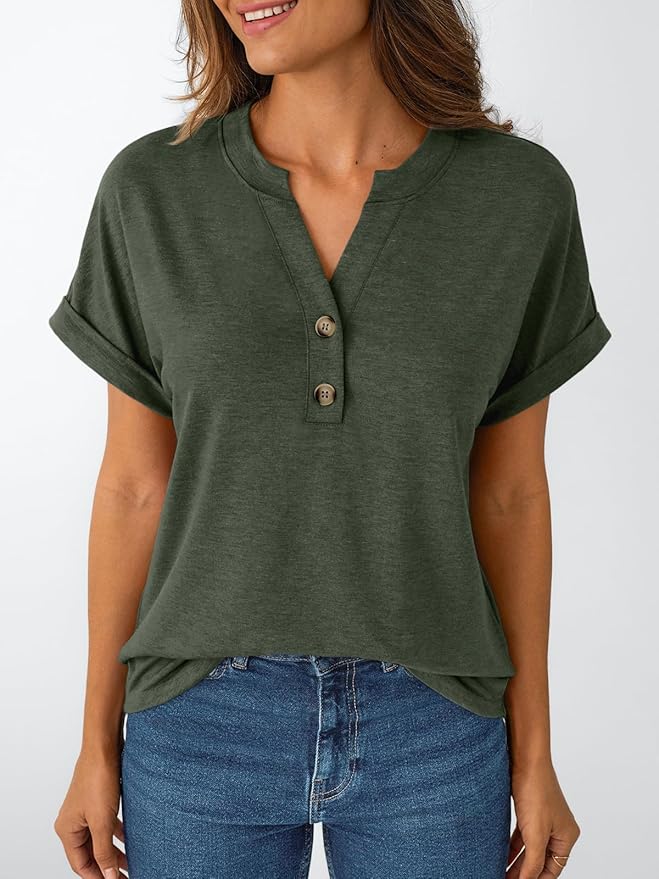 AUTOMET Women's Short Sleeve Shirts Henley Dressy Casual Summer Tops 2026 Spring Fashion Trendy Cute T-Shirts
