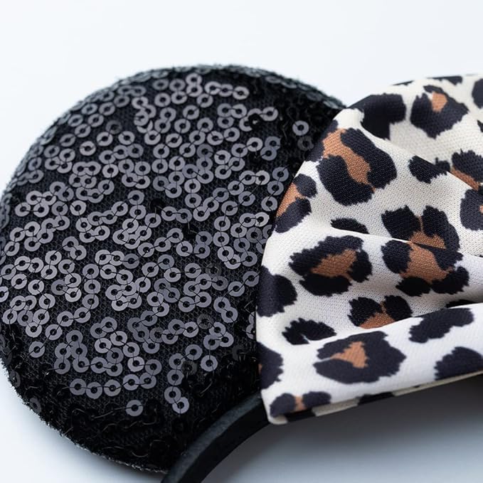 Foeran Mouse Ears Headbands Shiny Bows Mouse Ears Glitter Party Princess Decoration Cosplay Costume for Girls Women (Leopard print-1)