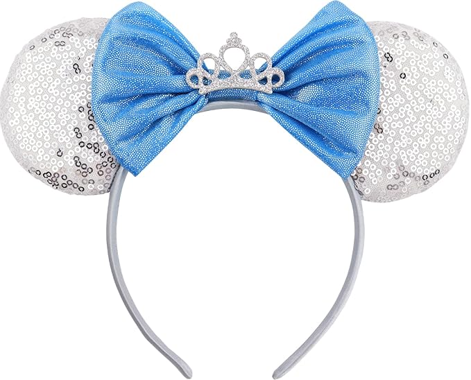 LIHELEI Mouse Ears Headband, Princess Mouse Ears Headbands for Halloween Costume, Princess Party Headwear Hair Accessories for Women -Silver