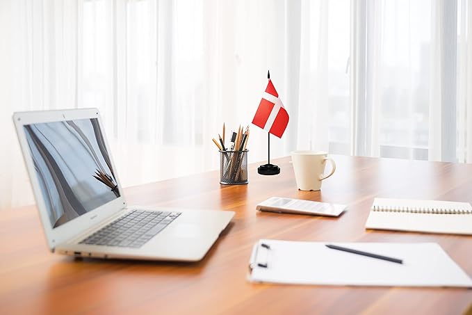 USA American & Denmark Danish Desk Flags, US Denmark Office Table Flag, Small Mini Miniature Danish and US Desktop Flag With 13" Solid Black Pole, Black Base