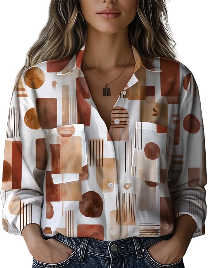 Boho Shirts for Women Vintage Graphic Casual Lightweight Long Sleeve Dressy Gauze V Neck Oversized Beach Top