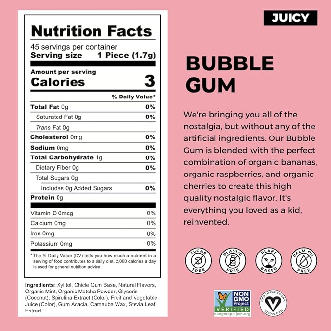 Refresh Gum, Sugar Free, Natural, Xylitol, Long Lasting Chewing Gum, Natural Flavors, Organic Ingredients, Plastic Free, Non GMO, Gluten Free, Vegan (12 Count (Pack of 12), Bubble Gum)