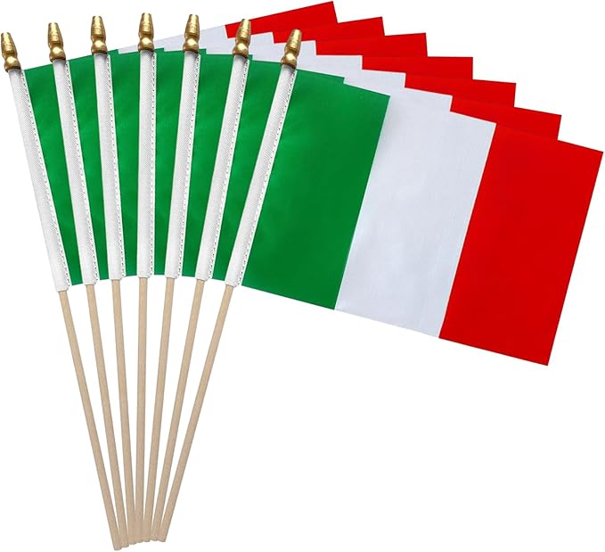 GSYLPFT 12 Pack Italian Flags on Sticks Italy Small Mini Hand Held Flags for Office Classroom Holiday Party Decorations