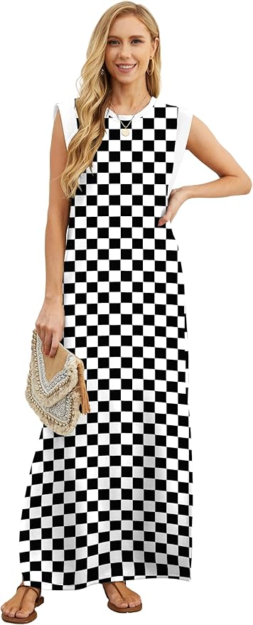 GRECERELLE 2026 Women Year-Round Casual Round Neck Loose Split Wrinkle-Free Long Maxi Vacation Dress with Pockets (XXS-4XL)