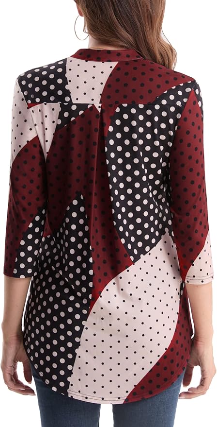 BAISHENGGT 3/4 Sleeve Tops for Women Notch V Neck Floral Work Blouses Dressy Casual Loose Fit Going Out Tunic Tops