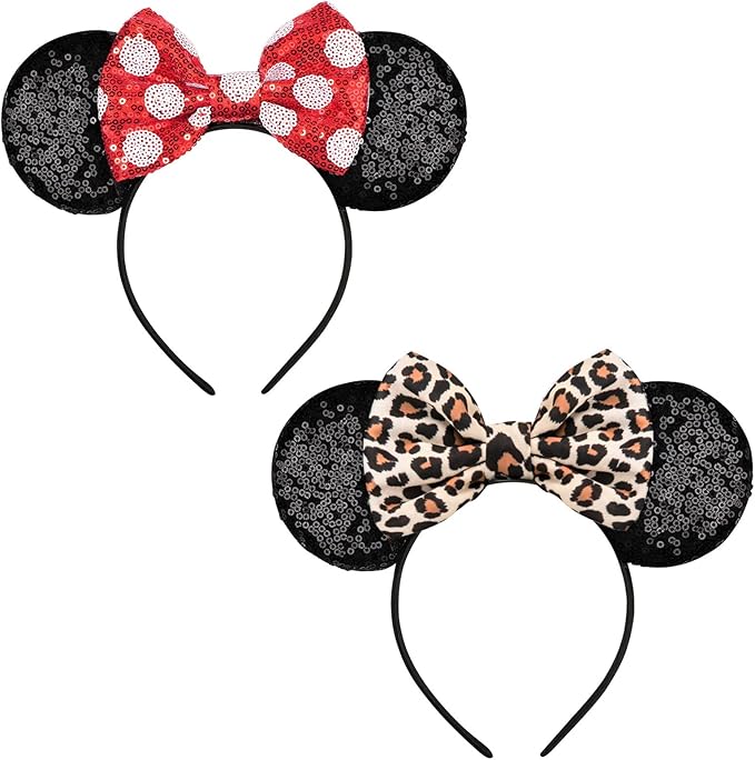 FANYITY Mouse Costume Ears,2 Pcs Mouse Ears Headbands for Girls & Women Party,Size Free (HEBD+BW)