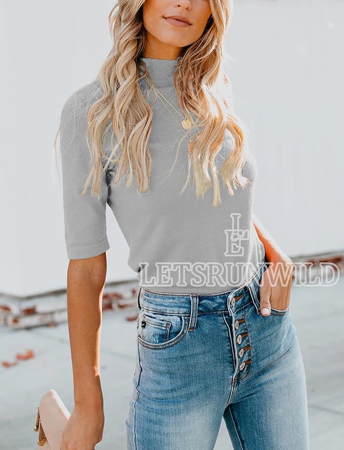LETSRUNWILD Business Casual Tops for Women Dressy Cute Tops Mock Turtleneck Tshirts Shirts
