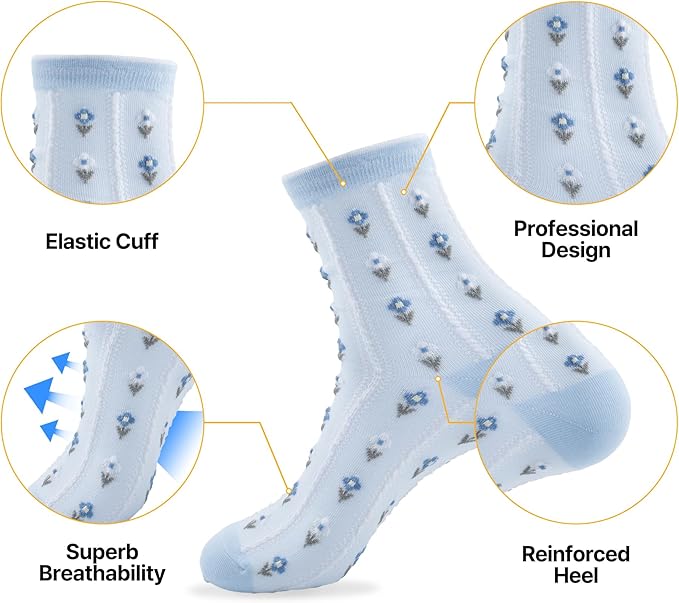 Kikiya Women's Cotton Crew Socks - Cute Flower Graphic Polka Dot Striped Heart Patterned - Ladies Girls Casual Socks Size 6-8