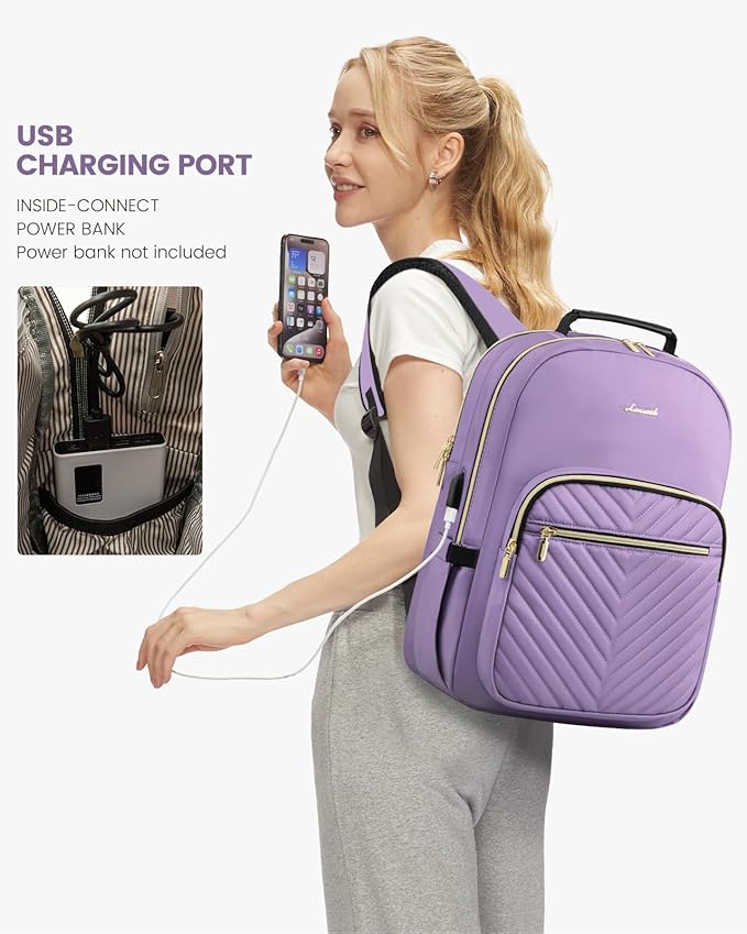 LOVEVOOK Laptop Backpack for Women, Travel Computer Work Bags with 17-inch Laptop Compartment, College School Student Bag Teen Backpacks For Girls, Outdoor Carry On Backpack Purse, Purple