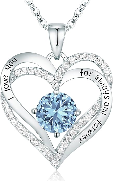 CDE Valentine's Day Gift Forever Love Heart Necklaces for Women, Wedding Anniversary, Birthday Mothers Christmas Day Gifts for Mom, Mother, Wife, S925 Silver Jewelry with Birthstone Pendant