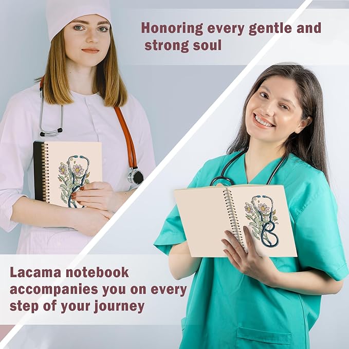 Lacama Nurse Notebook, Nurse Gifs for Women, Nurse Appreciation Gifts, Nurses Week Gifts, Nursing Student Graduation Gifts, 160 Pages, A5 Stethoscope Flower Spiral Notebook, Office School Supplies