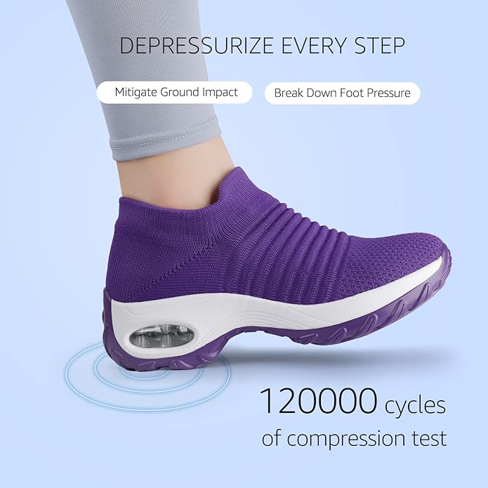 HKR Women's Walking Shoes Arch Support Non Slip Work Shoes Breathable Knit Upper Lightweight for Plantar Fasciitis