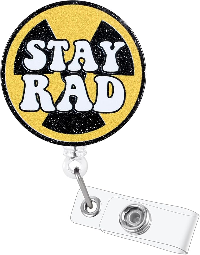 Stay RAD Funny Badge Reel, Fun Retractable ID Card Badge Holder, Name Tag Work Badge Clip for Radiology Rad Tech RT Nurses Radiation Workers, Cool Nurse & Tech Gifts