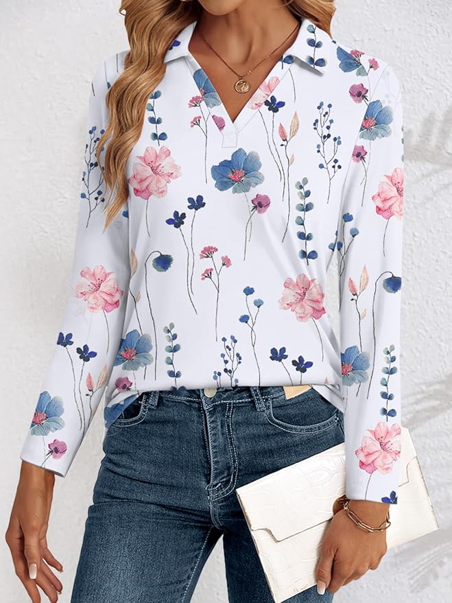 3/4 Length Sleeve Womens Tops Dressy Casual V Neck Polo Shirts Business Work Blouses 2025 Trendy Tunic Top
