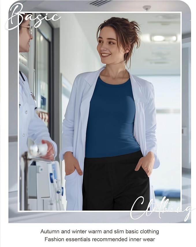 4 Pack Women's Underscrub Shirts Nurse Undershirts Long Sleeve Crewneck Slim Fit Tops Soft Stretchy Basic Tee