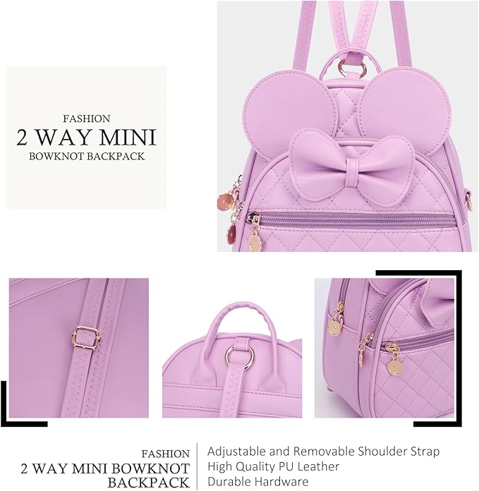 KL928 Girls Mini Backpack Bowknot Polka Dot Cute Small Daypacks Convertible Shoulder Bag Purse for Women