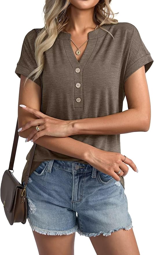 Womens V Neck Cap Sleeve Tops Summer Casual Short Sleeve Shirts Loose Fit Basic Work Tee Trendy Clothes 2025