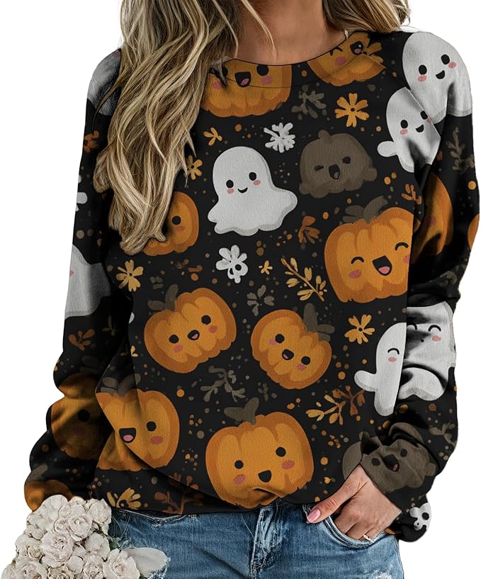 domirica Halloween Sweatshirt For Women Long Sleeve Crew Neck Sweatshirts Fall Halloween Costumes For Holiday Party 2025