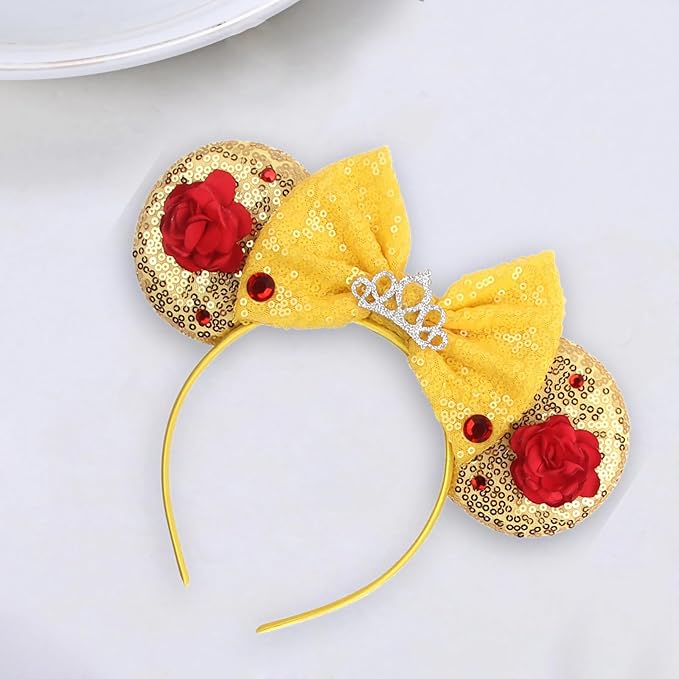 Sequin Mouse Ears Headbands for Women Girls Boys, Glitter Bows Headband for Kids Adults Birthday Party Costume Halloween