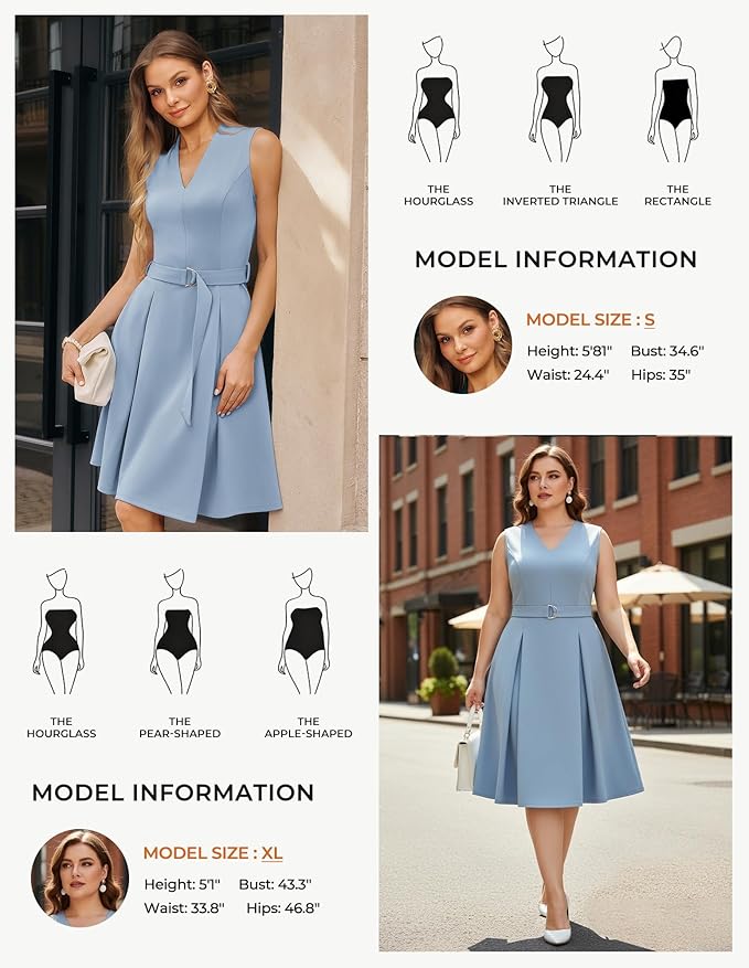 GRACE KARIN Work Dresses for Women 2026 V Neck Fit and Flare Midi Dresses Office Business Dress with Belt and Pockets