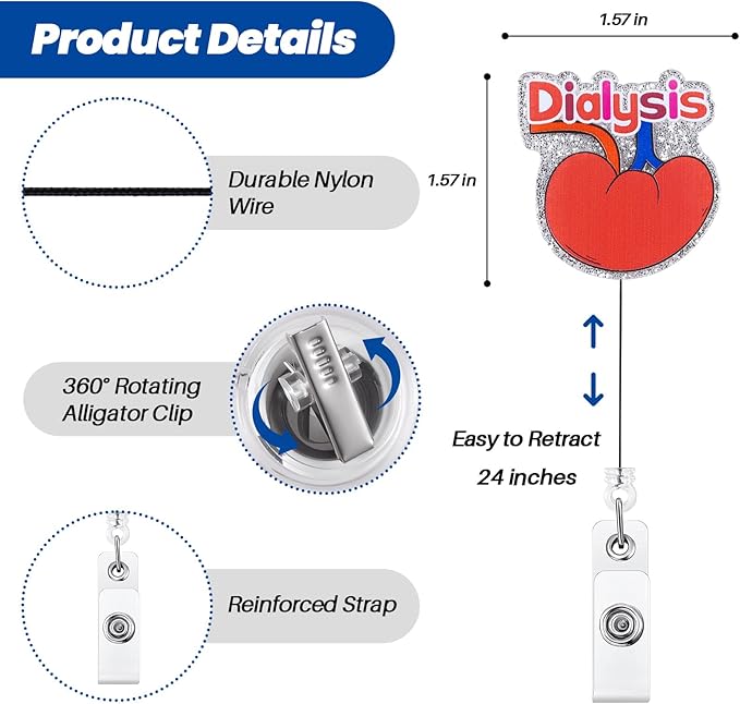 Funny Dialysis Nurse Badge Reel, Cute Retractable ID Urology Nephrology Medical Badge Holder, Name Tag Badge Buddy for RN CNA LPN ED CCM TC ICU/CCU Critical Care Nurse Nephrologist Urologist Doctor