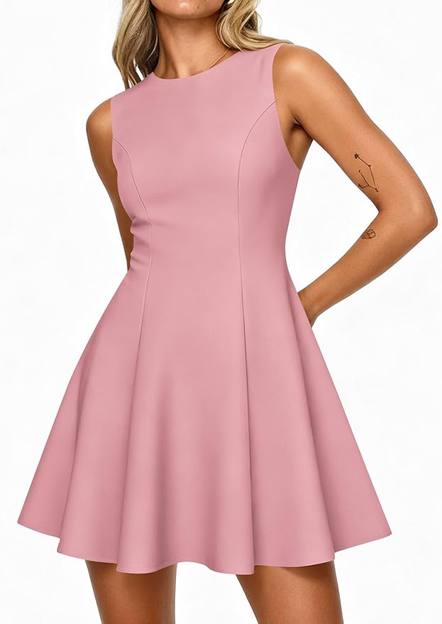 PRETTYGARDEN Summer Dresses for Women 2026 Elegant Sleeveless Boat Neck A Line Spring Formal Cocktail Party Mini Dress