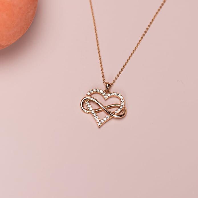 Sash & Soph Infinity Heart Necklace for Women. 925 Sterling Silver Heart Necklace for Girlfriend, Love Heart Pendant on 18" Chain with 2" Extender (Rose Gold or Gold Plated)
