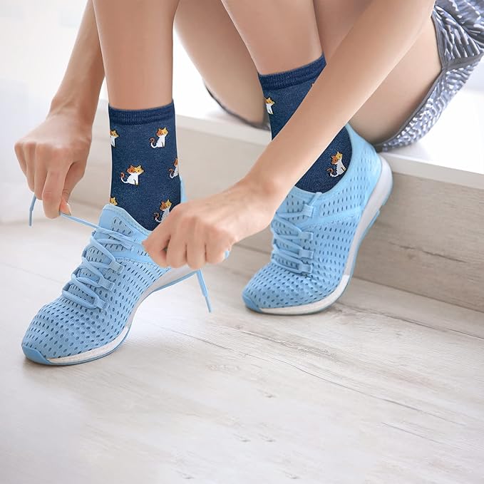KONY Women's Cute Animal Designed Funny Novelty Crew Socks, Cat Dog Panda Patterns, Gift Ideas Size 6-9