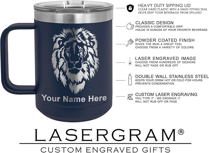 LaserGram 15oz Vacuum Insulated Coffee Mug, CNA Certified Nurse Assistant, Personalized Engraving Included (Navy Blue)