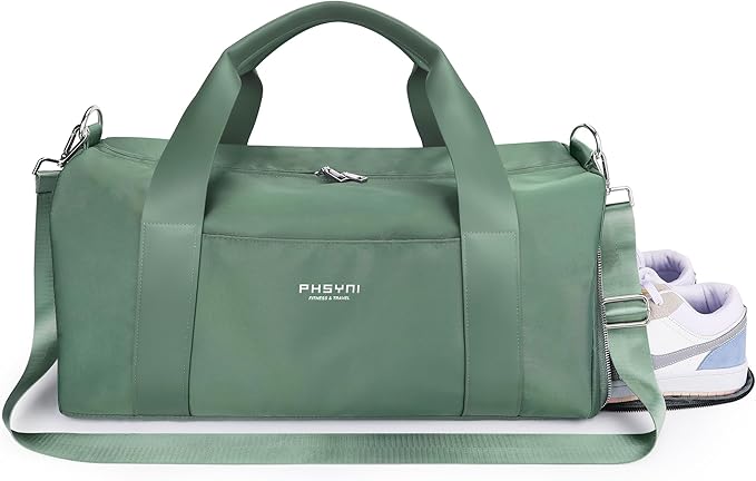 Gym Bag for Women Girls with Shoe Compartment & Wet Pocket - Duffle Bag for Travel Sports Fitness Workout Athletic, 19"-Medium, Olive Green