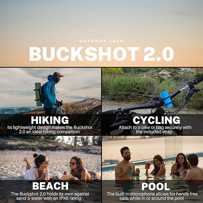 Outdoor Tech - Buckshot 2.0 Bluetooth Speaker, Red - Portable Speaker, Rugged Waterproof Wireless - Perfect for Biking, Boats, Camping, Hiking, Pool, Beach, Golf Cart