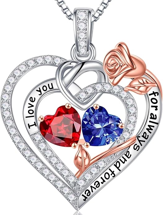 Iefil Valentines Day Gifts for Her - 925 Sterling Silver Double Birthstone Necklace, Anniversary Birthday Gifts for Women, Jewelry Gift for Wife Girlfriend Mom Her