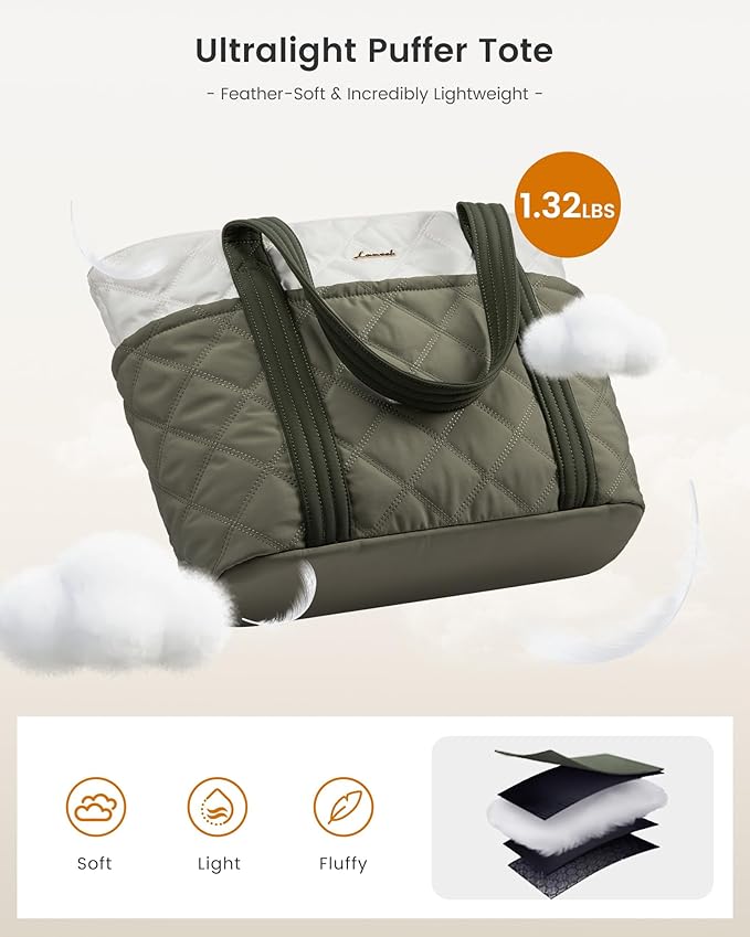 LOVEVOOK Puffer Tote Bag for Women, Puffy Work Handbag, Travel Shoulder Carry On Bag with Zipper for Teacher Nurse Gym