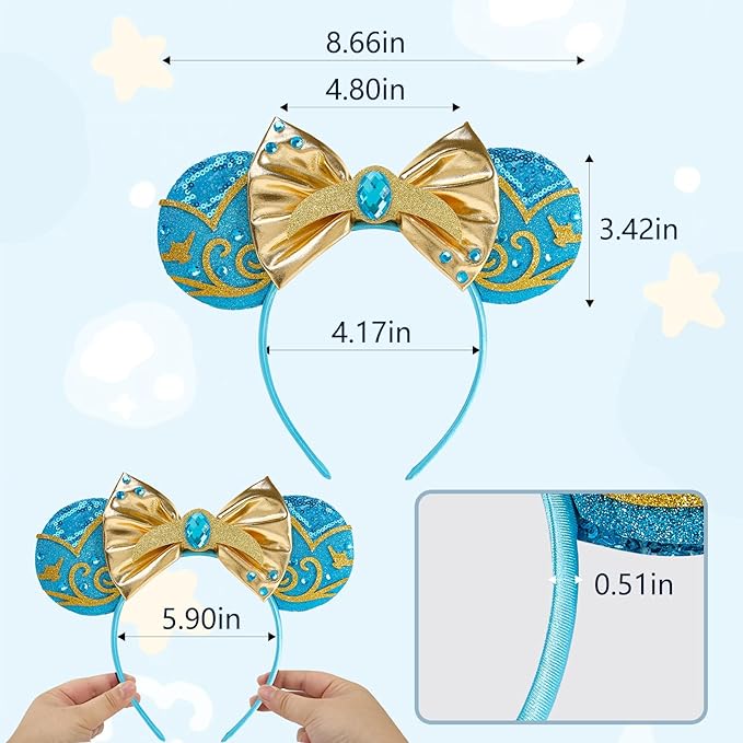 HAMUTH Mouse Ears Headband, Princess Mouse Ears Headband for Women Girls Adult, Princess Decorations for Party Trip Parks Cosplay Accessories