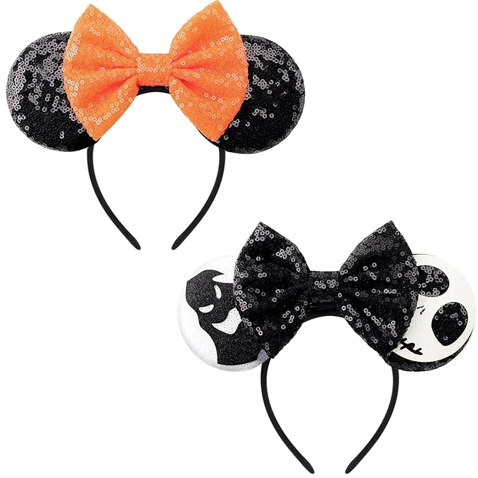DRESHOW Halloween Mouse Ears Headbands for Women Mouse Ear Headband with Bow Glitter Party Decoration Costume Hair Accessory for Women