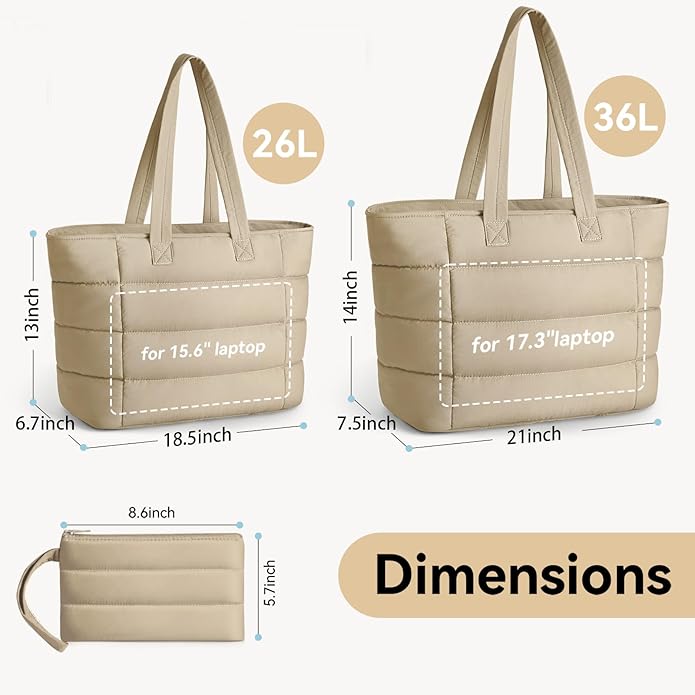 Puffer Tote Bag for Women, Lightweight Puffy Shoulder Bag with Handbag for Travel, Work, Gym, Laptop Bag for Nurse Teacher