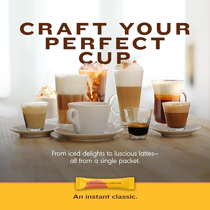 Cartograph Organic Instant Coffee Packets Single Serve 10PK - Medium Roast Instant Espresso - Freeze Dried Coffee Instant Powder - Individual Coffee Packets - Gourmet Instant Coffee Sticks