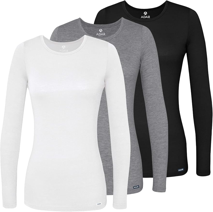 Adar Underscrubs for Women 3 Pack - Long Sleeve Underscrub Comfort Tee
