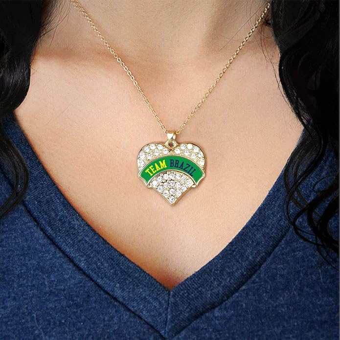 Inspired Silver - Gold Pave Heart Charm 18 Inch Necklace with Cubic Zirconia Jewelry