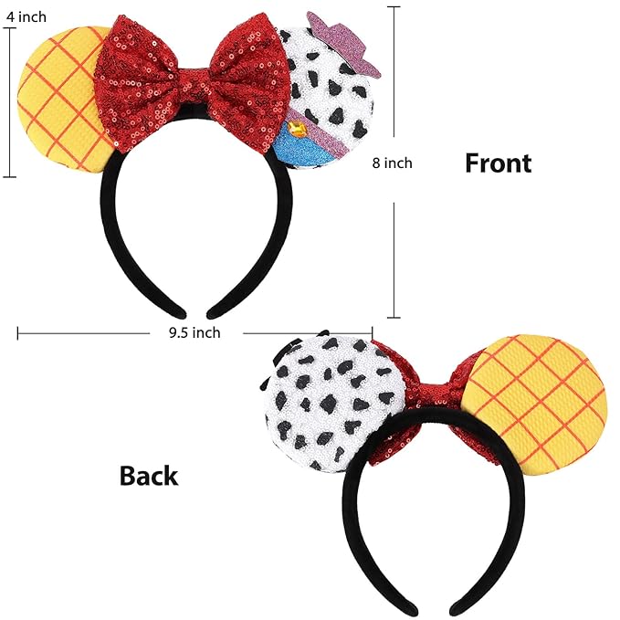 UNSPAZ Mouse Ears Headband, Extra Thick & Soft Ear Headband for Adult Women Grils, Sequin Shiny Bow hairband for Cosplay Party Trip Hair Decorations (TS Yellow)