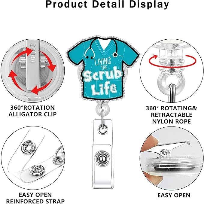 Scrub Life CNA 2pack Badge Reels Retractable Funny Cute Badge Holder with Badge Reel ID Clip Name Tag Card Tag Card Badge Clip Acrylic Accessories Gifts Nurse