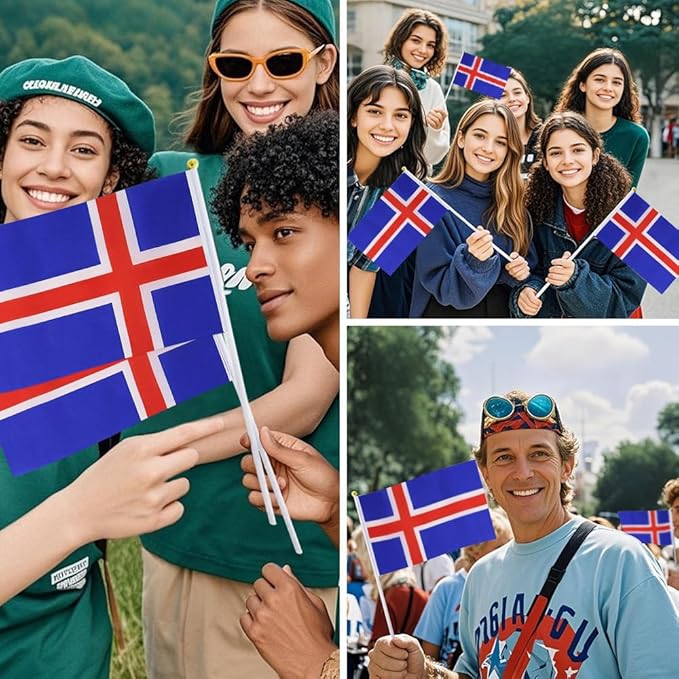 20 Pack Small Iceland Flags on Stick Mini Handheld Icelanders Flag for Parades, Independence Day and Patriotic Events 5x8 Inch Durable Weather-Resistant Flags with 12 Inch Sticks(Iceland)